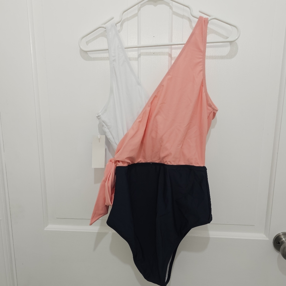 Felnart V Neck Color Block Wrap One Piece Swimsuit Size L - Picture 6 of 10